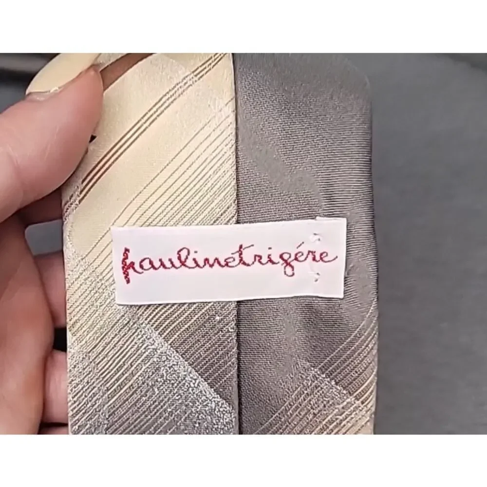VTG Pauline Trigère Taupe Tie 70s Business Formal